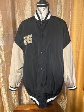 Woman’s Black and Beige Varsity Bomber Jacket